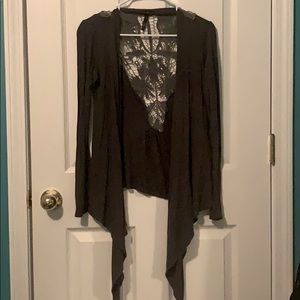 Gray Lace Back Cardigan S